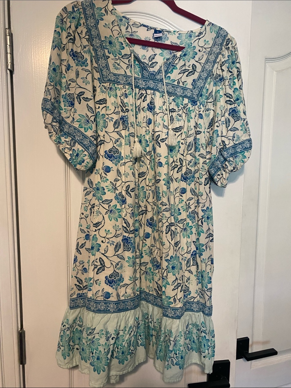 Old Navy Cream Midi Dress with Blue Floral Print